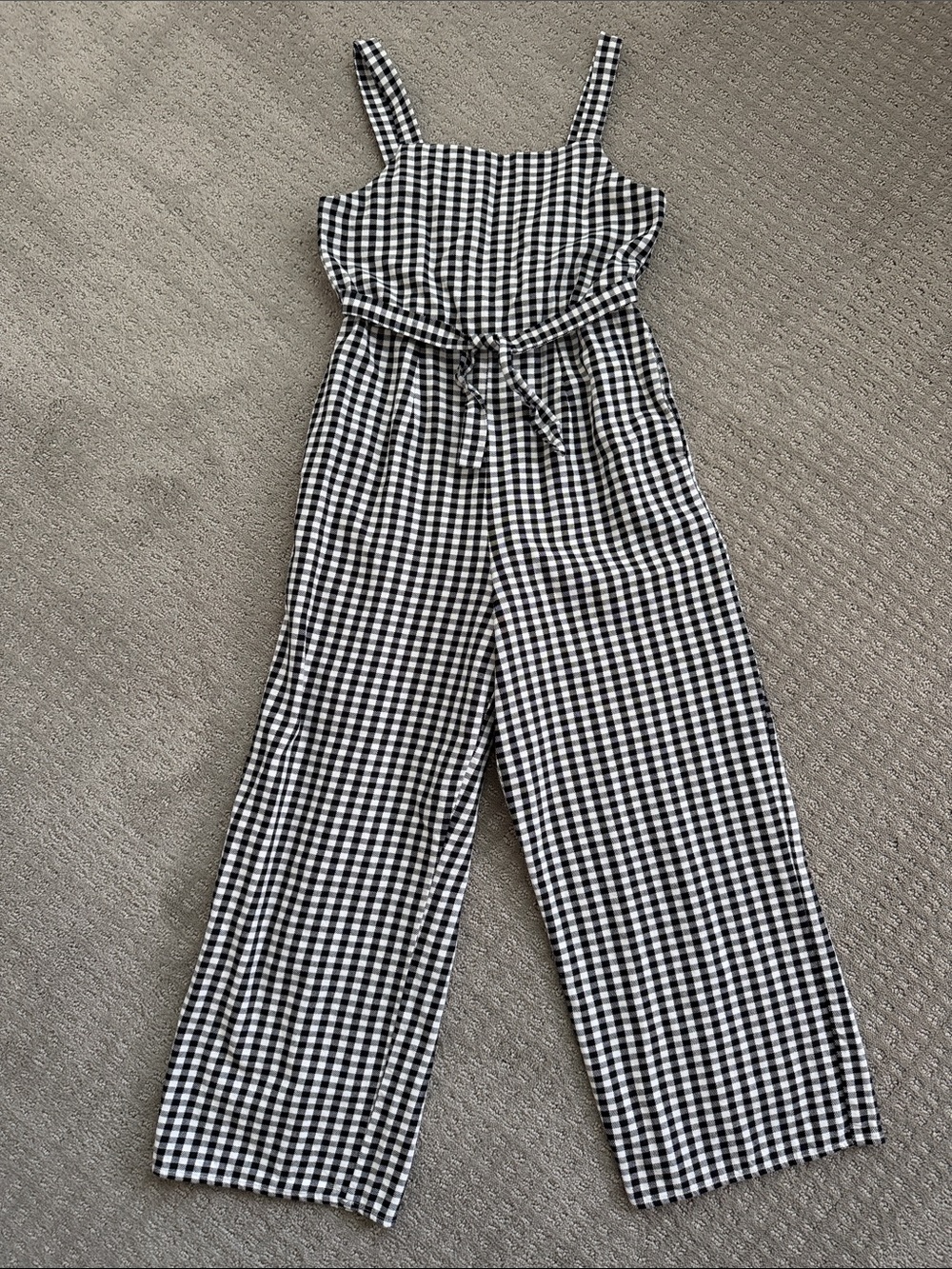 Blue Rain - Size 10 Girls Black & White Gingham Tie-Waist Jumpsuit